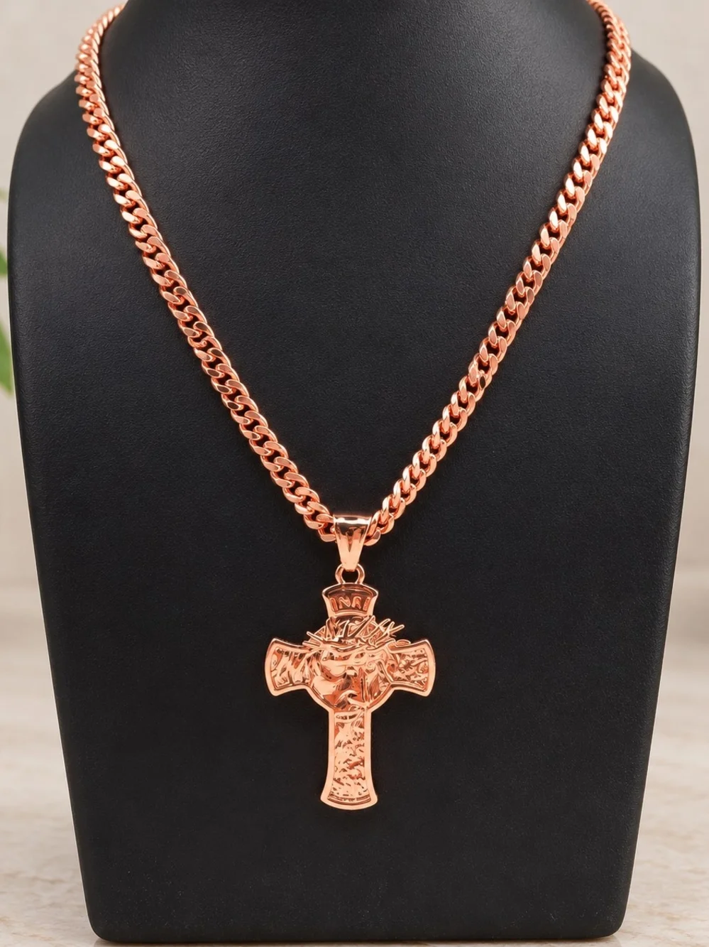 Genuine JalaStudios Pure Copper Jesus Cross Necklace Cuban Chain 22